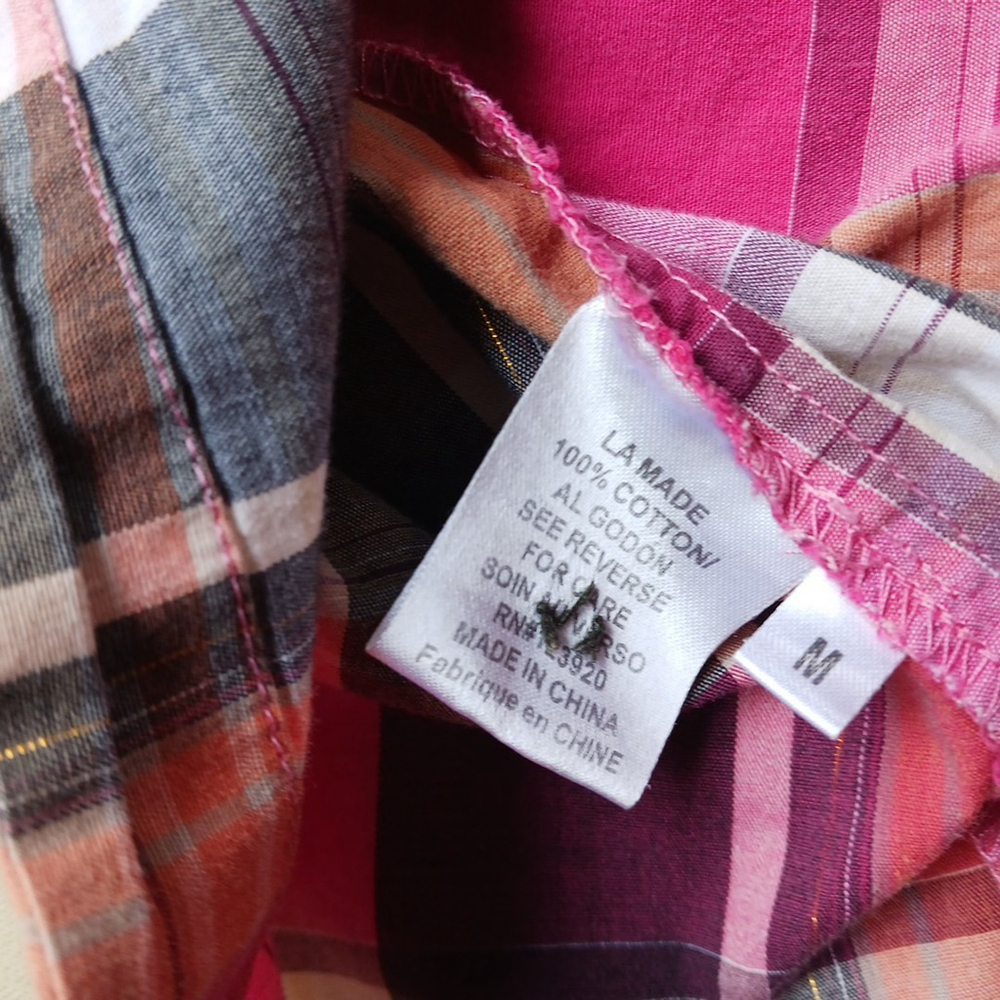 La Made Women's Pink Plaid Button Up Shirt Dress Medium - Picture 8 of 8